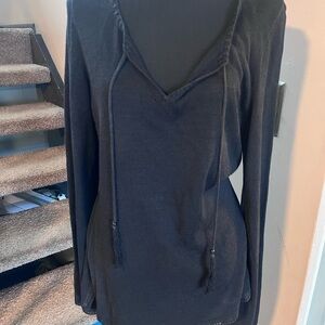 Lauren Ralph Lauren Tunic Top Womens L Large Black V Neck Long Sleeve silk